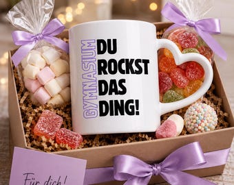 Keramiktasse mit herzförmigem Henkel: Gymnasium Du rockst das Ding! Weitere Farben auf Anfrage