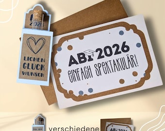 Geldgeschenk zum Abitur | Geld schön verpacken im Reagenzglas mit 3fach Glückwunschkarte zum Abitur