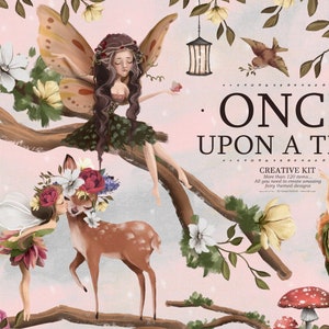 Kit créatif Once Upon A Time - fée, forêt, animal, forêt, enchanté, cerf, lapin, renard, conte de fées, vintage, scrapbooking, conte
