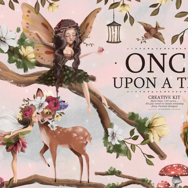 Once Upon A Time  Creative Kit - fairy, woodland, animal, forest, enchanted, deer, bunny, fox, fairytale, vintage, scrapbooking, tale