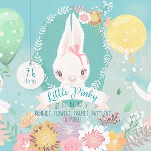 Little Pinky Bunny Digital Clipart bunny, cute, easter, clipart, balloons, flowers, baby, animal, ballerina, girl image 1