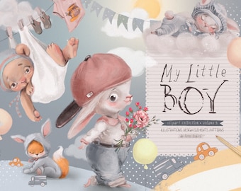 My Little Boy Collection Vol.3 - woodland, animals, boys, vehicle, bunny, fox, bear, cute, scrapbooking, watercolor, kids, clipart, forest