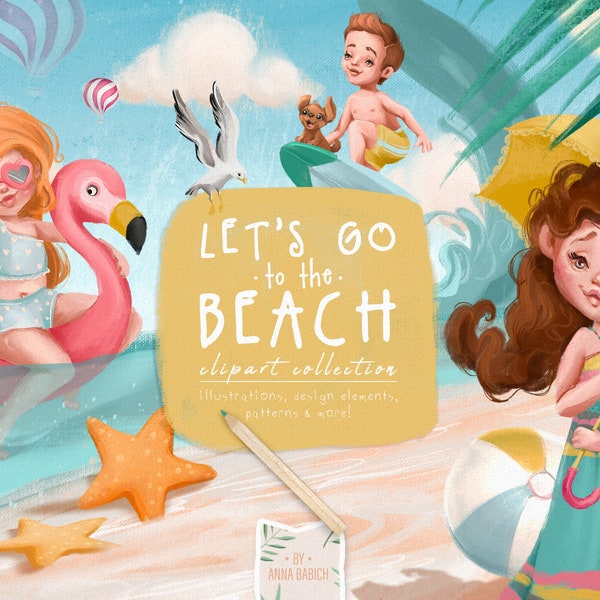 Let's Go To The Beach - summer, girl, clipart, cute, boy, beach, surf, watercolor, tropical, scrapbooking, planner, summer time