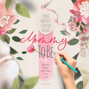 Mommy To Be - mãe, bebê, gravidez, planejador, maternidade, clipart, scrapbooking, recém-nascido, mulher grávida, aquarela, chá de bebê, menina