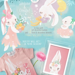 Little Pinky Bunny Digital Clipart bunny, cute, easter, clipart, balloons, flowers, baby, animal, ballerina, girl image 3