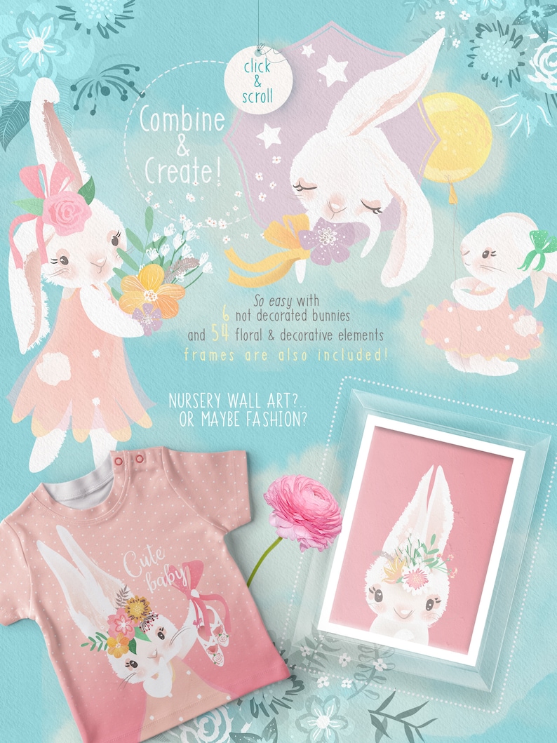 Little Pinky Bunny Digital Clipart bunny, cute, easter, clipart, balloons, flowers, baby, animal, ballerina, girl image 3