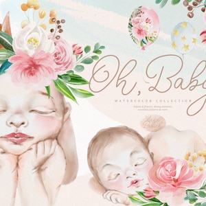 Oh bebê! Coleção Aquarela - recém-nascido, bebê, clipart, aquarela, flores, scrapbooking, fofo, crianças, maternidade, logotipo, coroa, princesa