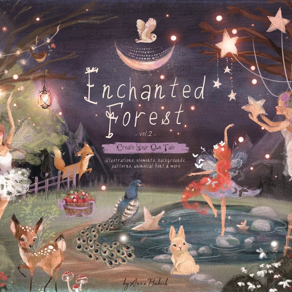 Enchanted Forest Vol.2 - bois, fée, conte de fées, animal, mignon, clipart, cerf, lapin, renard, livre pour enfants, enchanté, mystique, forêt