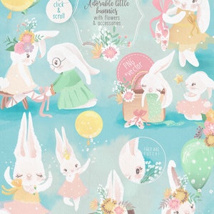 Little Pinky Bunny Digital Clipart bunny, cute, easter, clipart, balloons, flowers, baby, animal, ballerina, girl image 2