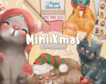 Mini Xmas Kittens Edition - kitten, christmas, xmas, watercolor, cute animal clipart, pet, scrapbooking, boy clipart, animal, cat