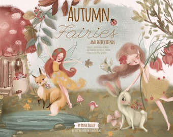 Autumn Fairies - woodland, fairy, fairytale, animal, cute, clipart, deer, bunny, fox, childrens book, enchanted, mystic, forest