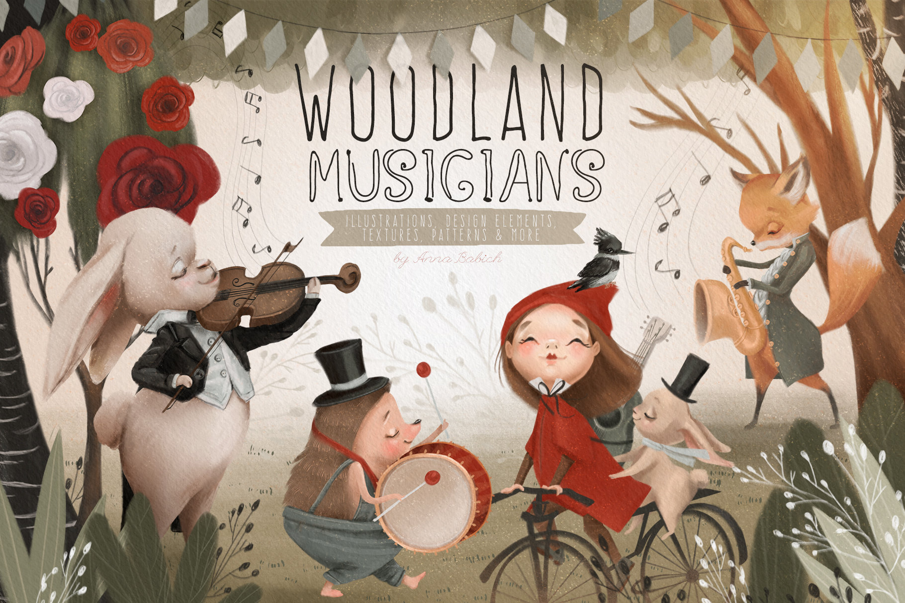 Musicisti del bosco Clipart - animali, foresta, bosco, musica, musicista, carino, acquerello, scrapbooking, cervo, coniglio, volpe, orso, ragazza, ragazzo
