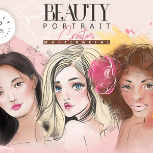 Beauty Portrait Creator - Fully customizable fashion portraits - girl, beauty, cosmetic, blog, watercolor, flowers, make up, logo, feminine