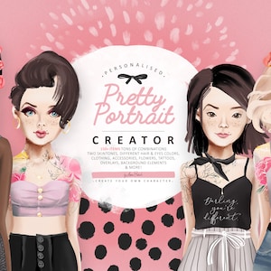 Pretty Portrait Creator - Personalised portraits in few clicks - girl, branding, clipart, feminine, watercolor, blogger, make up, clothing