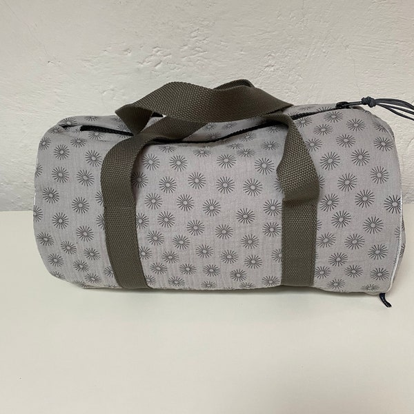 Sac polochon enfant en double gaze vert de gris, sac de voyage, sac de sport