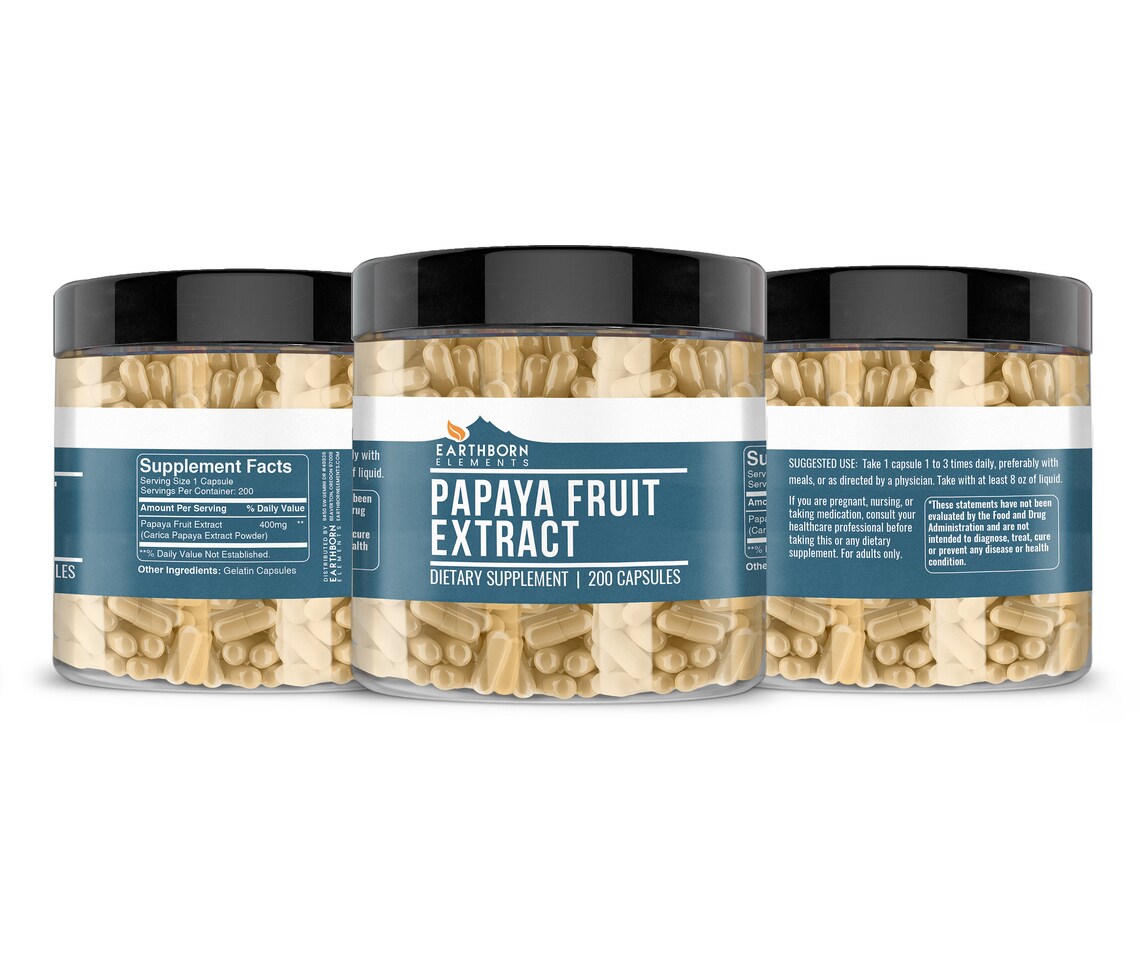 Papaya Extract 200 Capsules 400 Mg/serving Etsy