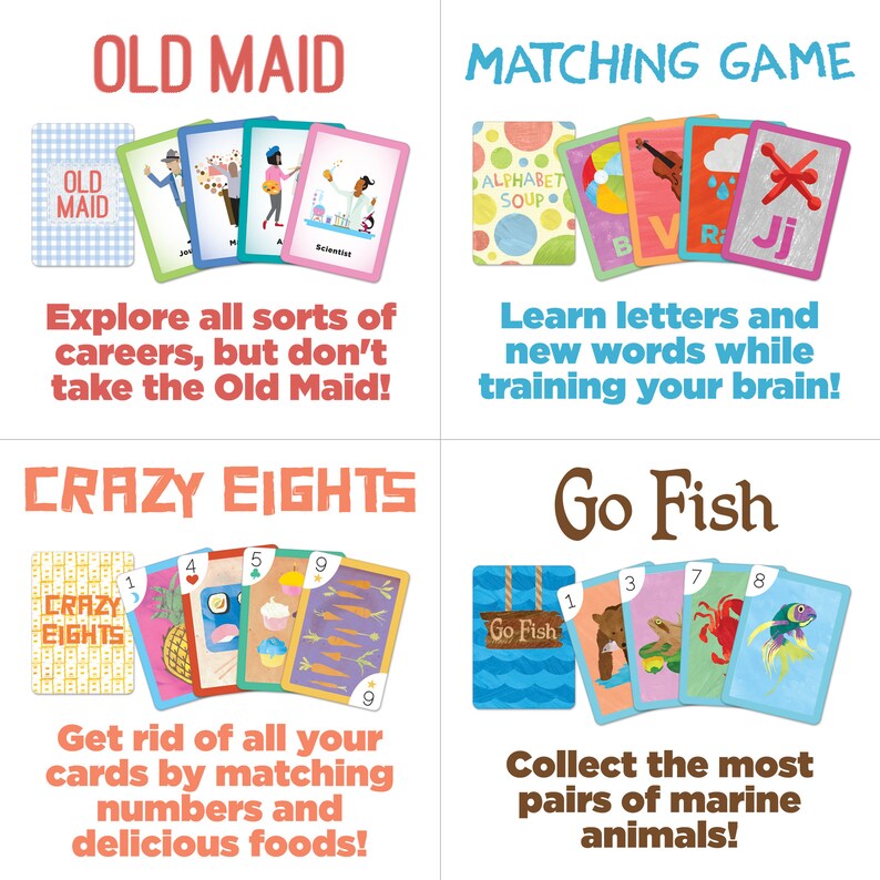 Illustrated Card Games for Kids 4pack of Go Fish Old Maid Etsy