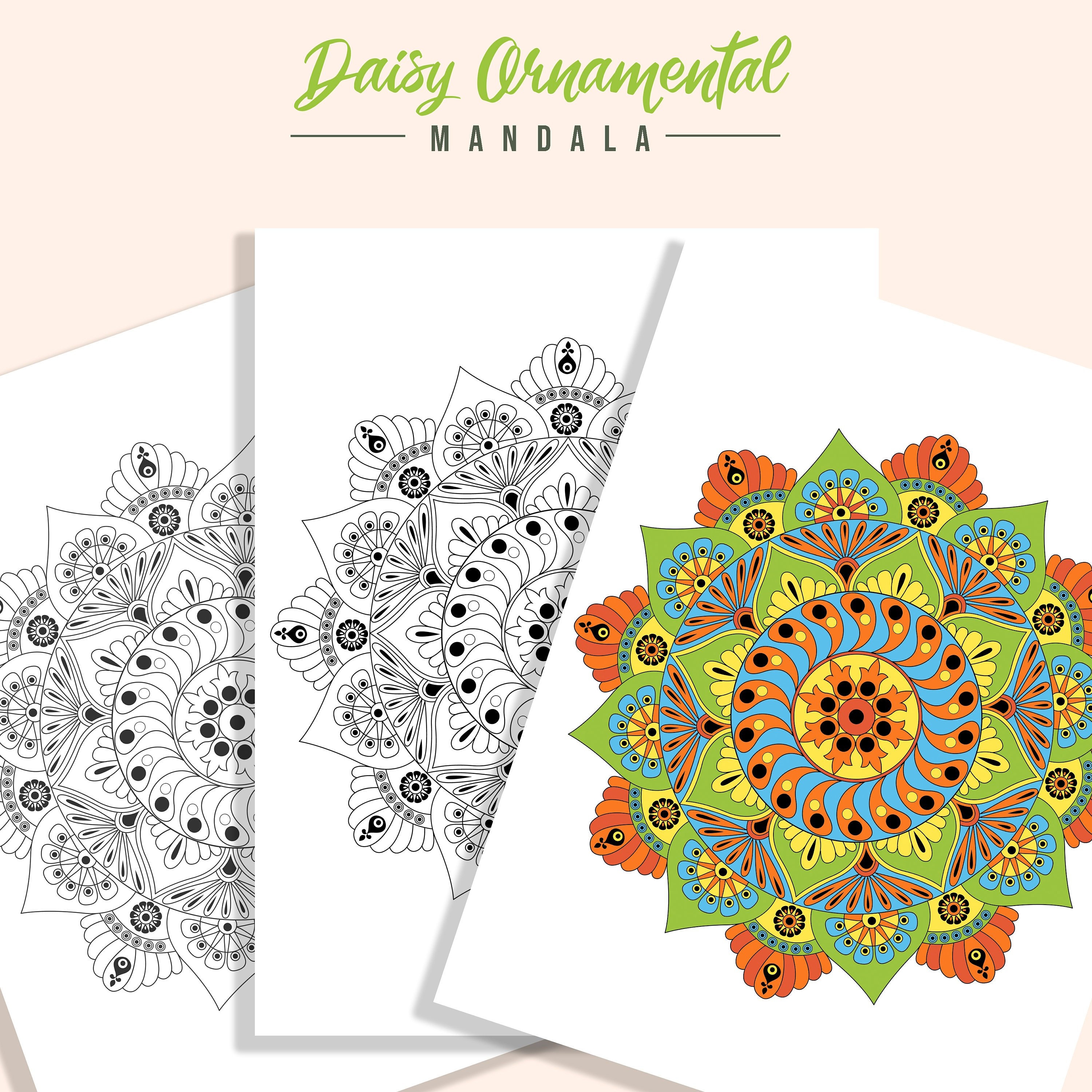 Download Daisy Ornamental Mandala Coloring Sheet Digital Etsy