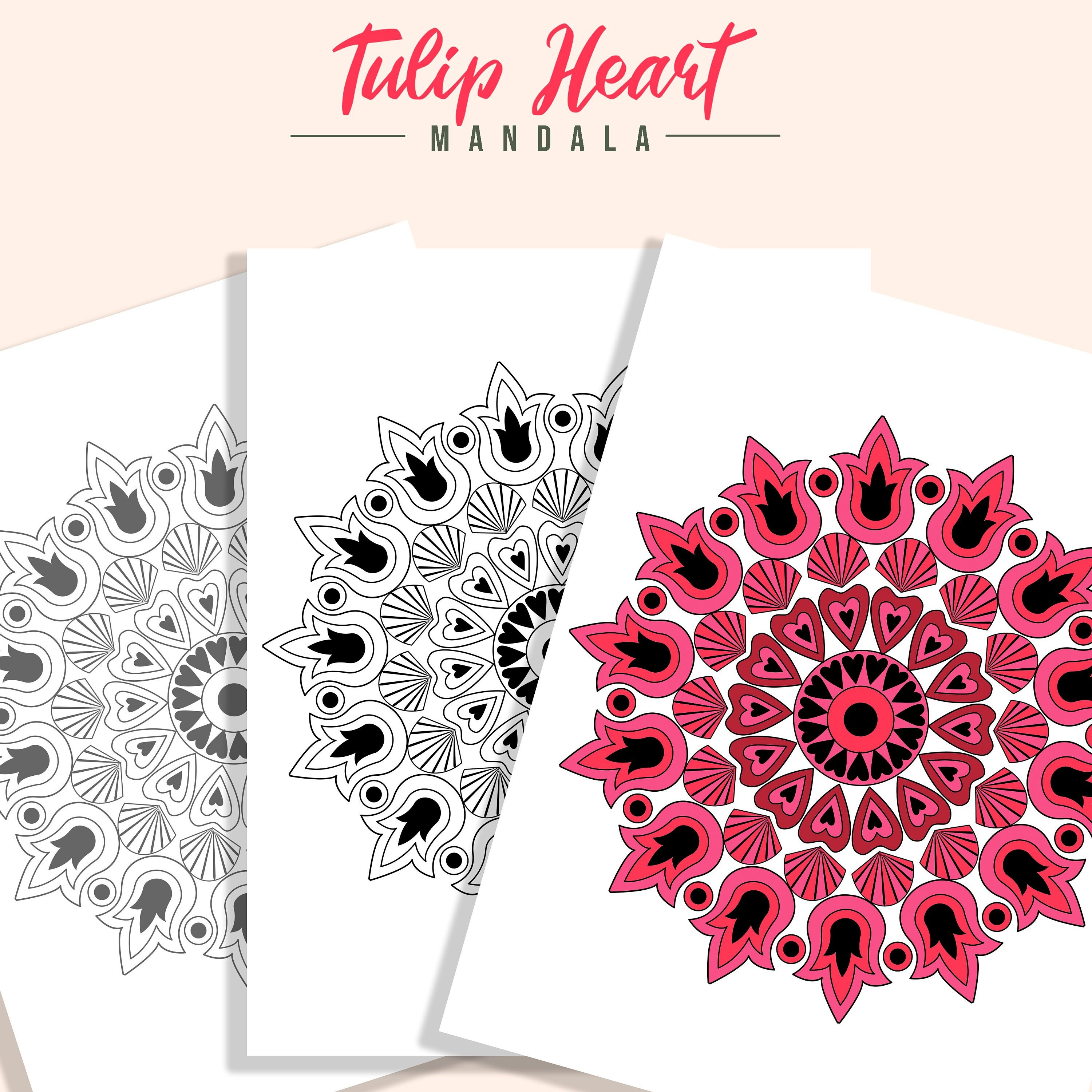 Download Tulip Heart Mandala Coloring Sheet Digital Download Instant Etsy