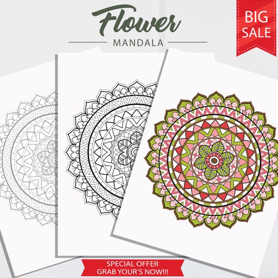 Download Mandala Flower Coloring Page Adult Coloring Page Coloring Etsy