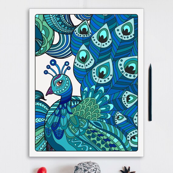 Royal Peacock Coloring Page Adult Coloring Pages Coloring Etsy