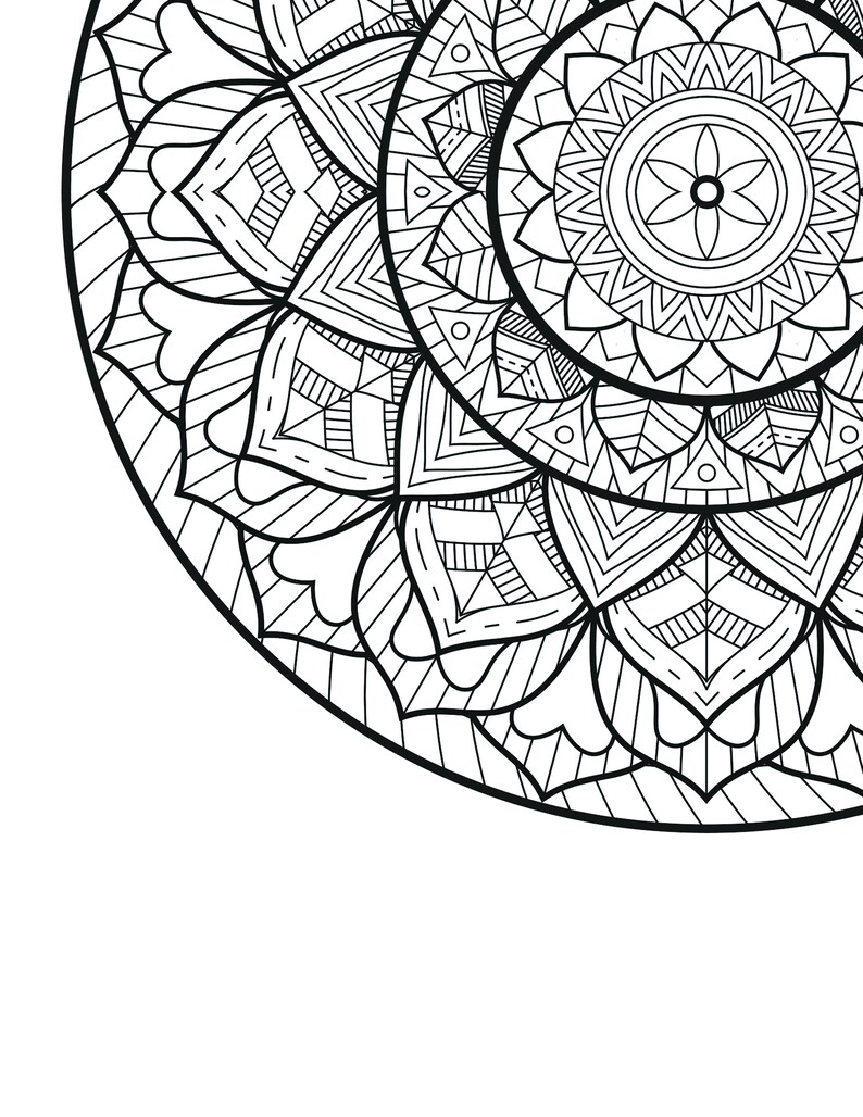 Circle Lotus Mandala Coloring Pages Adult Coloring Pages | Etsy