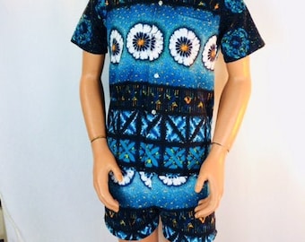 1960's Men's Kai Nani Cabana Set Swimwear Suit, Hawaii, Trunks, Aloha Shirt Shorts Surfer Tiki Hawaiian Groovy Mod Pop Hippie