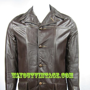 1960&#39;s Men&#39;s Brown Leather Car Coat Jacket Psychedelic, Groovy, Beatnik, Mod, Dandy, Rock, Carnaby St, Hippie, Biker