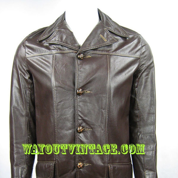 1960's Men's Brown Leather Car Coat Jacket Psychedelic, Groovy, Beatnik, Mod, Dandy, Rock, Carnaby St, Hippie, Biker