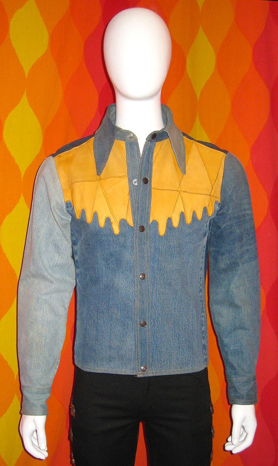 1970's Mens Antonio Guiseppe Denim Leather Shirt … - image 2