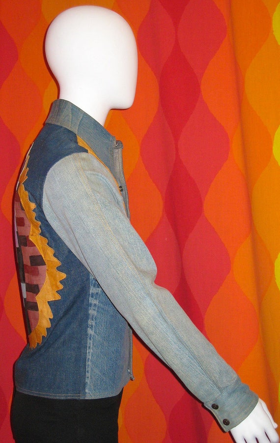 1970's Mens Antonio Guiseppe Denim Leather Shirt … - image 3