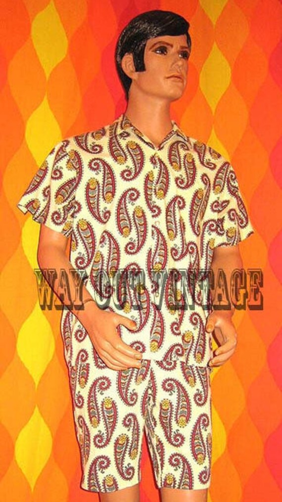 1950’s Men's Cabana Set, Paisley Walking Suit Swim