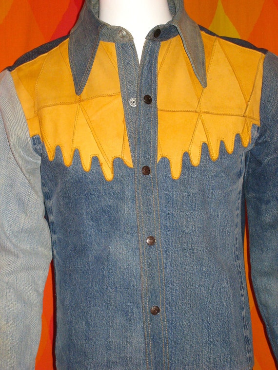 1970's Mens Antonio Guiseppe Denim Leather Shirt … - image 9