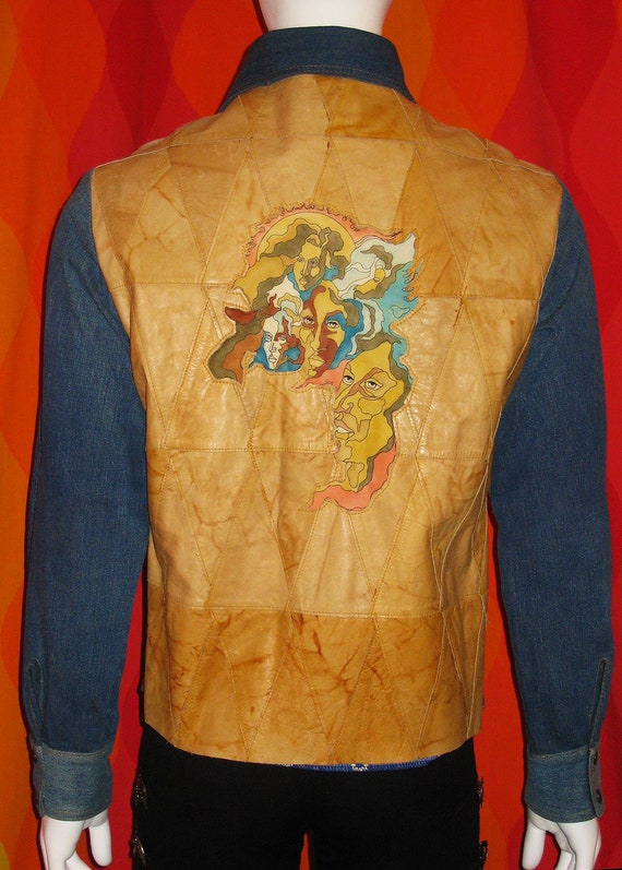 1970's Men's Antonio Guiseppe Denim & Leather Shi… - image 1