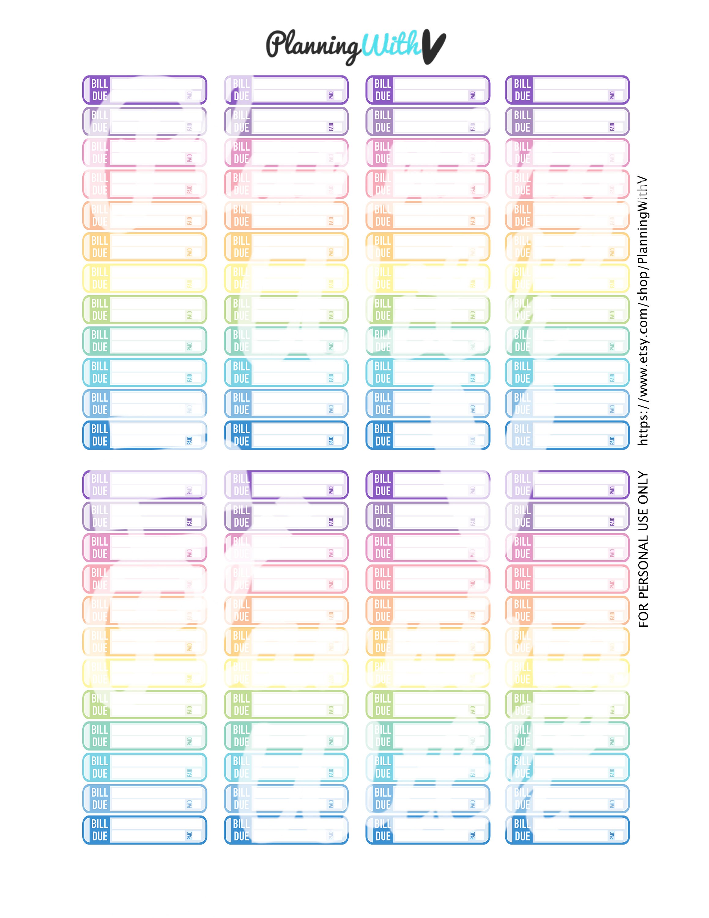 Bill Due Planner Stickers Printable. Bill Due Stickers. | Etsy