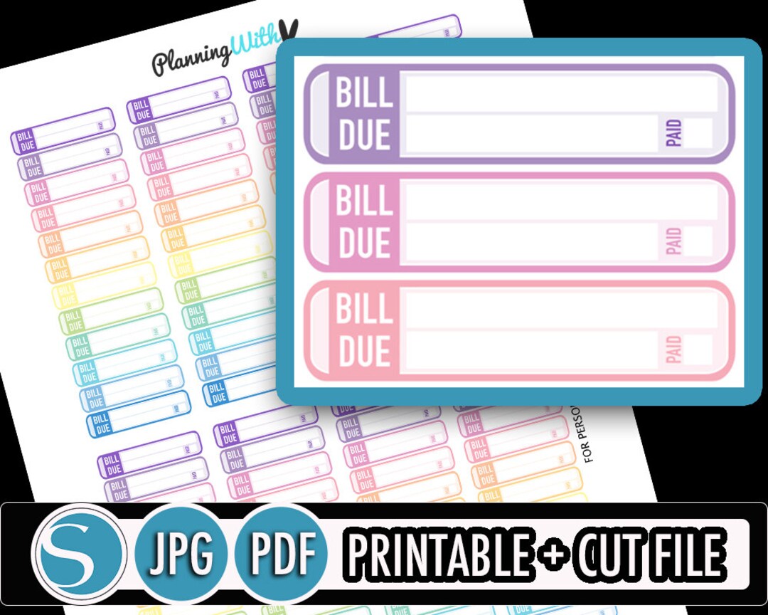 Bill Due Planner Stickers Printable. Bill Due Stickers. - Etsy