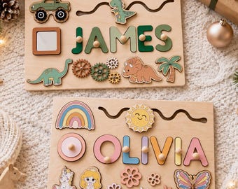 Personalized Wooden Name Puzzles with Pegs, Christmas Gifts for Siblings