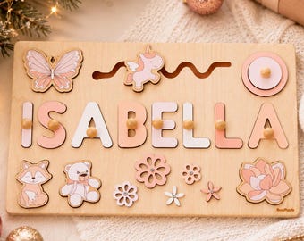Personalized Wooden Name Puzzle with Pegs, First Birthday Gift for Baby Girl, First Christmas Gift For Kids