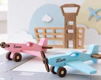 Wooden Planes with Name Colored Planes Toys for 3 Years Old Sensory Toys Baptism Boy Gift First Birthday Gift for Toddler Kids Pretend Play