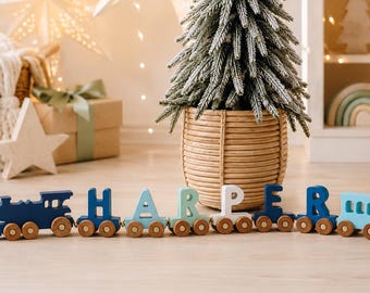 Personalized Wooden Train, Custom Letter Toy, First Christmas Gift for Toddler
