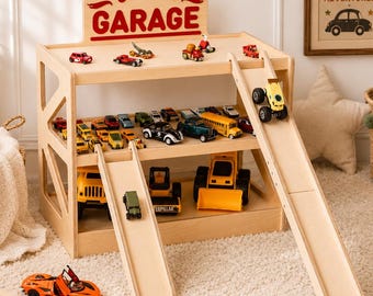 Personalized Wooden Garage for Toy Cars, Vehicle Storage, 3rd Birthday Gift