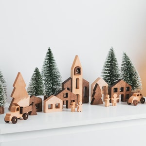 Modern Christmas Village, Holiday Decor, Reusable Christmas Decoration, Wooden Village Houses, Christmas Ornaments, Family Holiday Gifts