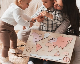 World Map Puzzle -  Montessori Wooden Toy - Easter Gifts