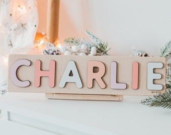 Wooden Name Puzzle, Personalized Birthday Gift, Baby Birthday Decor, Baby Shower Girl Gift, Nursery Decor, First Easter Gift