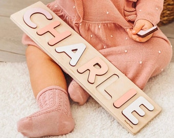 Wooden Name Puzzle by BusyPuzzle | Toddler Toys | Baby Girl Gifts | Gift for Kids | Baby First Christmas Gift | Birthday Gifts