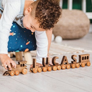 Wooden Train With Name, 1 Year Old Boy, 1st Birthday Gift, Wooden Montessori Toy For Toddlers, Baby Boy Personalized Gift, Custom Name Sign image 3