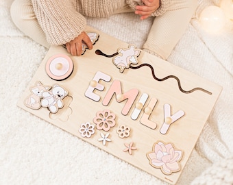 Baby Girl Busy Board, Personalized Gift 1 Year Old Girl, First Christmas, Wooden Montessori Toy for Toddlers, Baby Shower Gift, 1st Birthday