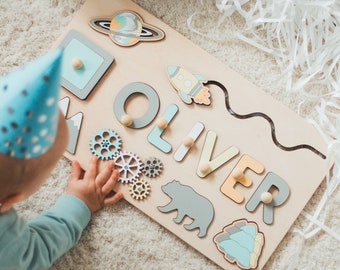 1st Birthday Boy Gift, Custom Busy Board, Personalized Gift For Toddlers, Montessori Board 1 Year Old, Baby Shower Gift, Wooden Name Puzzle