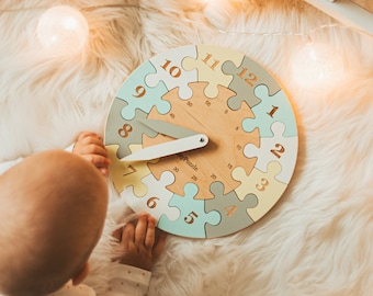 Black and White Clock Puzzle - Kids Wooden Sorting Clock Game - Montessori Time Clock - Children  Easter Gift - Interactive learning