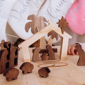 Kids Wooden Nativity Set Christmas Decorations Nativity Scene House Handmade Farmouse Christmas Decor Nativity Ornament Birth of Jesus